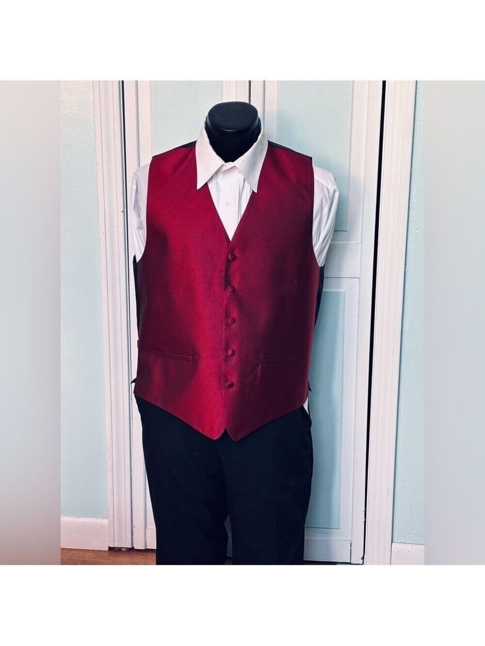 Claret Dark Apple Red Herringbone Closed Back Vest Wedding Prom Men’s S Small